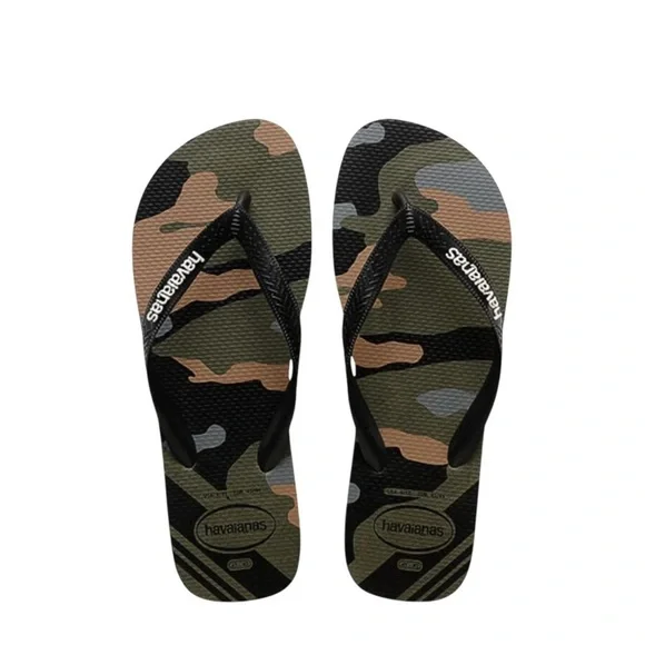 Havaianas Camouflage Flip Flops in Olive, Black, Brown - Picture 1 of 5